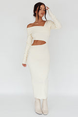 Tamar Long Sleeve One-Shoulder Midi Dress Cream