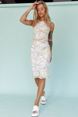 Sarafina Twist Accent Mesh Midi Dress Marble Yellow