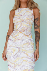 Sarafina Twist Accent Mesh Midi Dress Marble Yellow