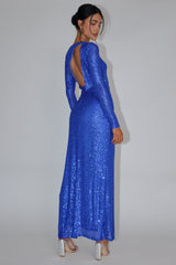 Le Monde Long Sleeve Sequin Maxi Dress Navy
