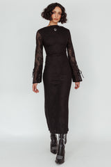 Kalia Long Sleeve Lace Midi Dress Black