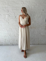 Adriene Beige Linen Midi Dress