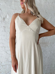 Adriene Beige Linen Midi Dress