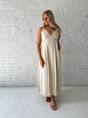 Adriene Beige Linen Midi Dress