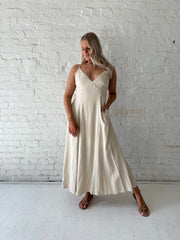 Adriene Beige Linen Midi Dress