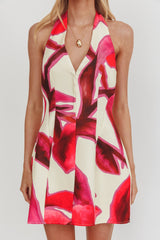 Elisabet Halter Neck Mini Dress Print Red