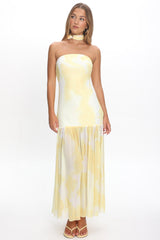 Antonella Strapless Waist Sash Maxi Dress Marbled Yellow