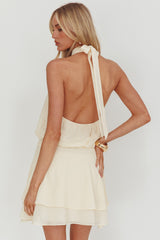 Give In Halterneck Layered Hem Mini Dress Butter