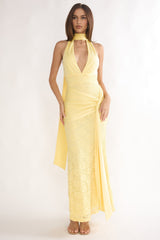 Adair Halterneck Waist Sash Maxi Dress Lace Butter
