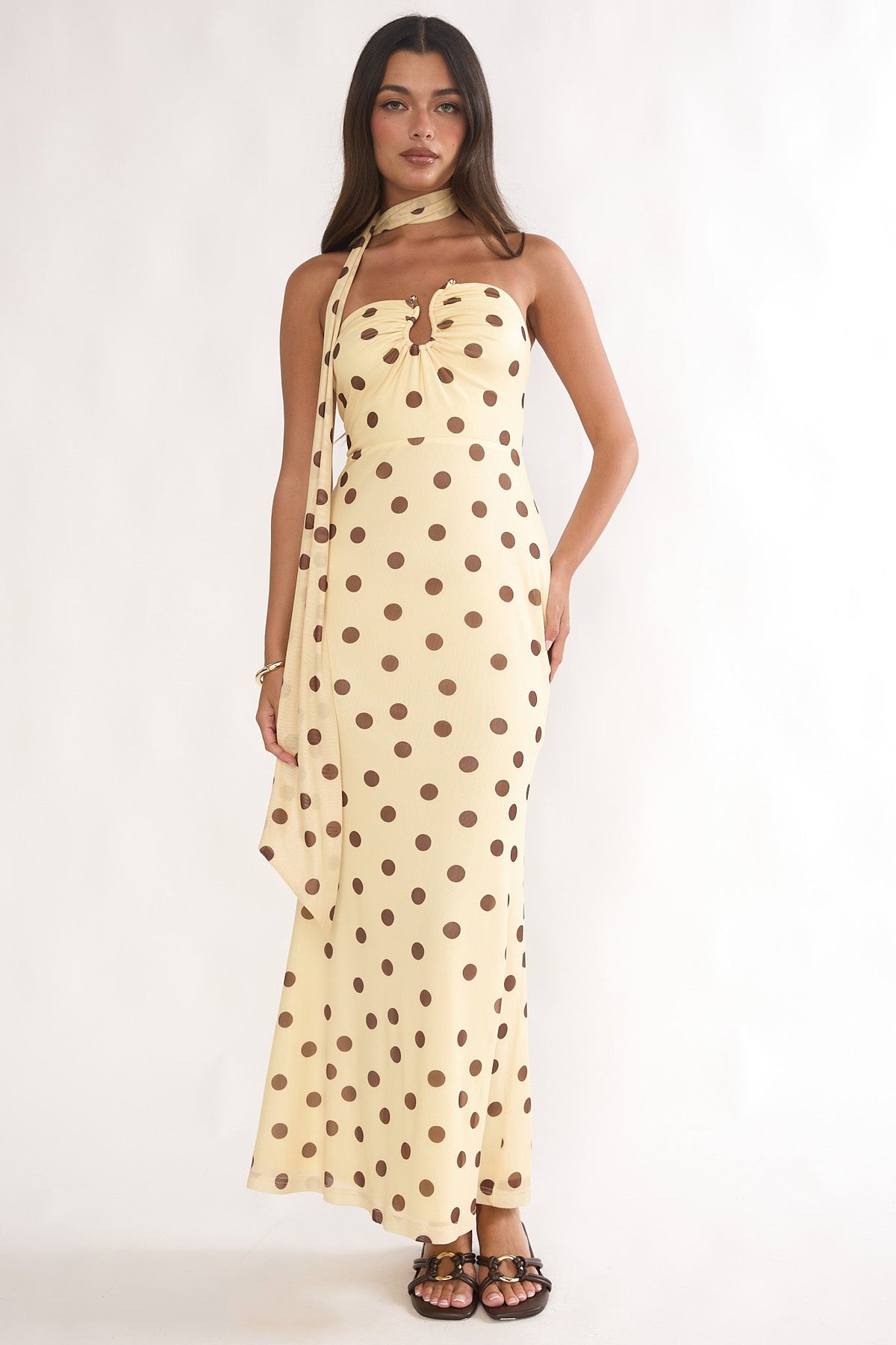 Raeva Strapless Scarf Maxi Dress Spotted Yellow
