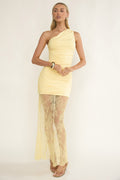 Love Unlimited One Shoulder Lace Hem Dress Butter