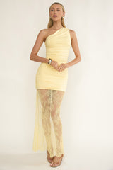 Love Unlimited One Shoulder Lace Hem Dress Butter