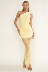 Love Unlimited One Shoulder Lace Hem Dress Butter