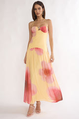 Justyne Drop Waist Halter Maxi Dress Floral Yellow