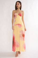 Justyne Drop Waist Halter Maxi Dress Floral Yellow