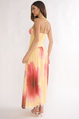 Justyne Drop Waist Halter Maxi Dress Floral Yellow