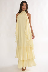 Lorina Layered Ruffle Halterneck Maxi Dress Butter