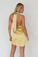 Sonoma Halterneck Faux Wrap Twist Back Mini Dress Lemon