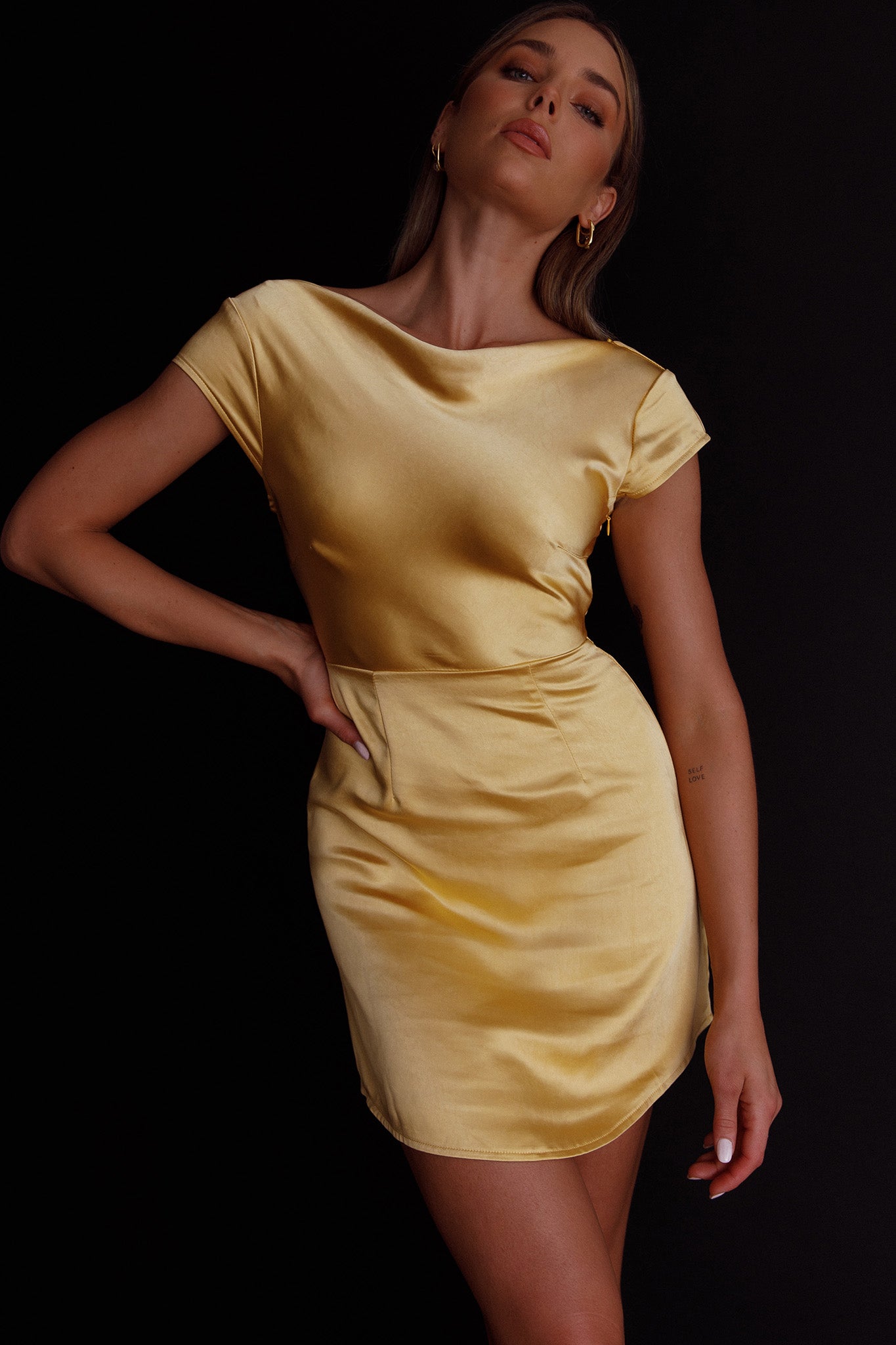 Lucinda Twist Back Mini Dress Yellow