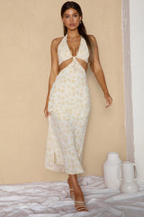 Paradise Found Cut-Out Midi Dress Floral Yellow