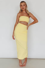 Nohemi Strapless Diamante Midi Dress Yellow