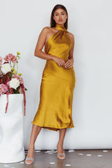 Italian Summer Tie Neck Midi Dress Mustard