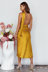 Italian Summer Tie Neck Midi Dress Mustard