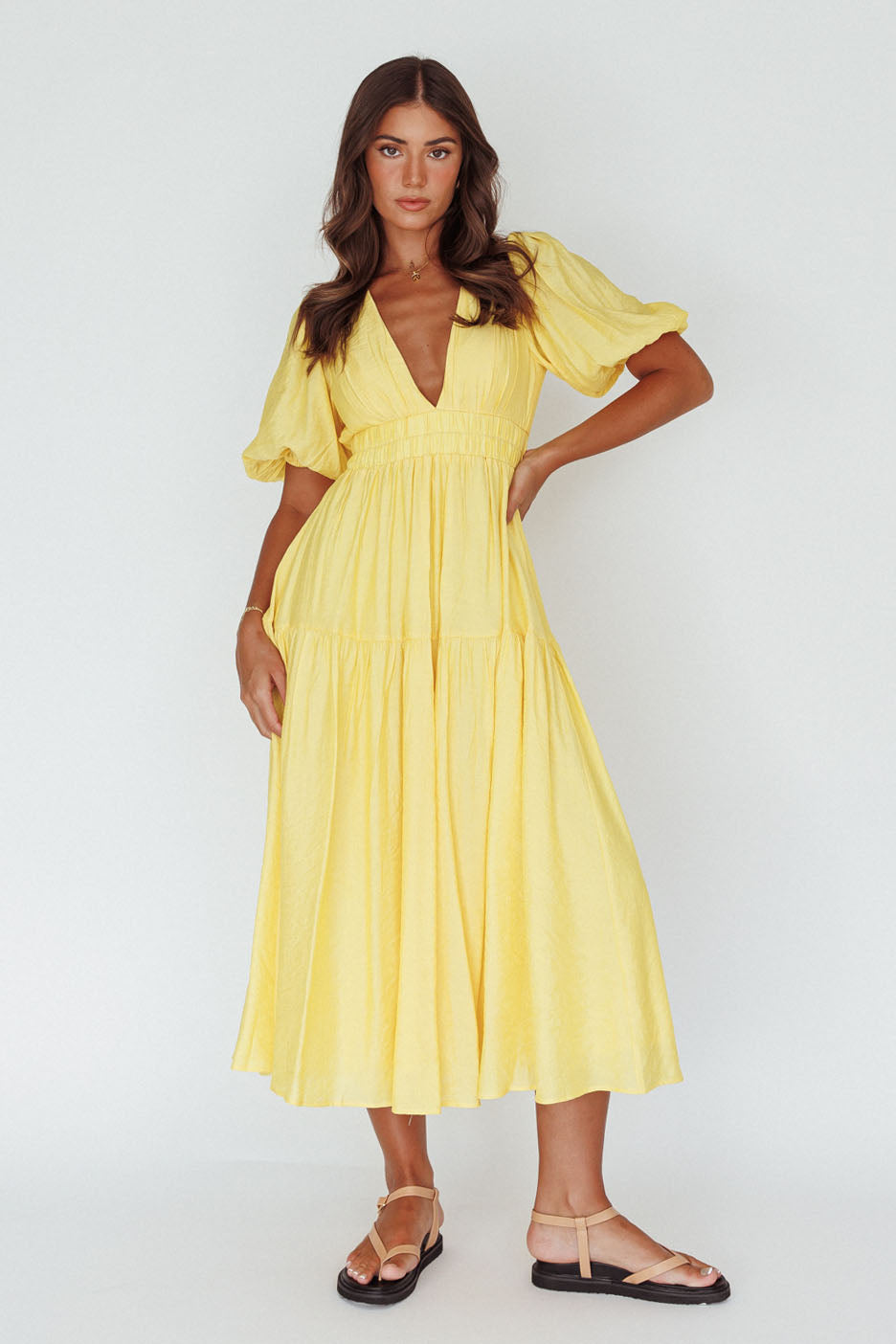 Summer Land V-Neckline Midi Dress Butter