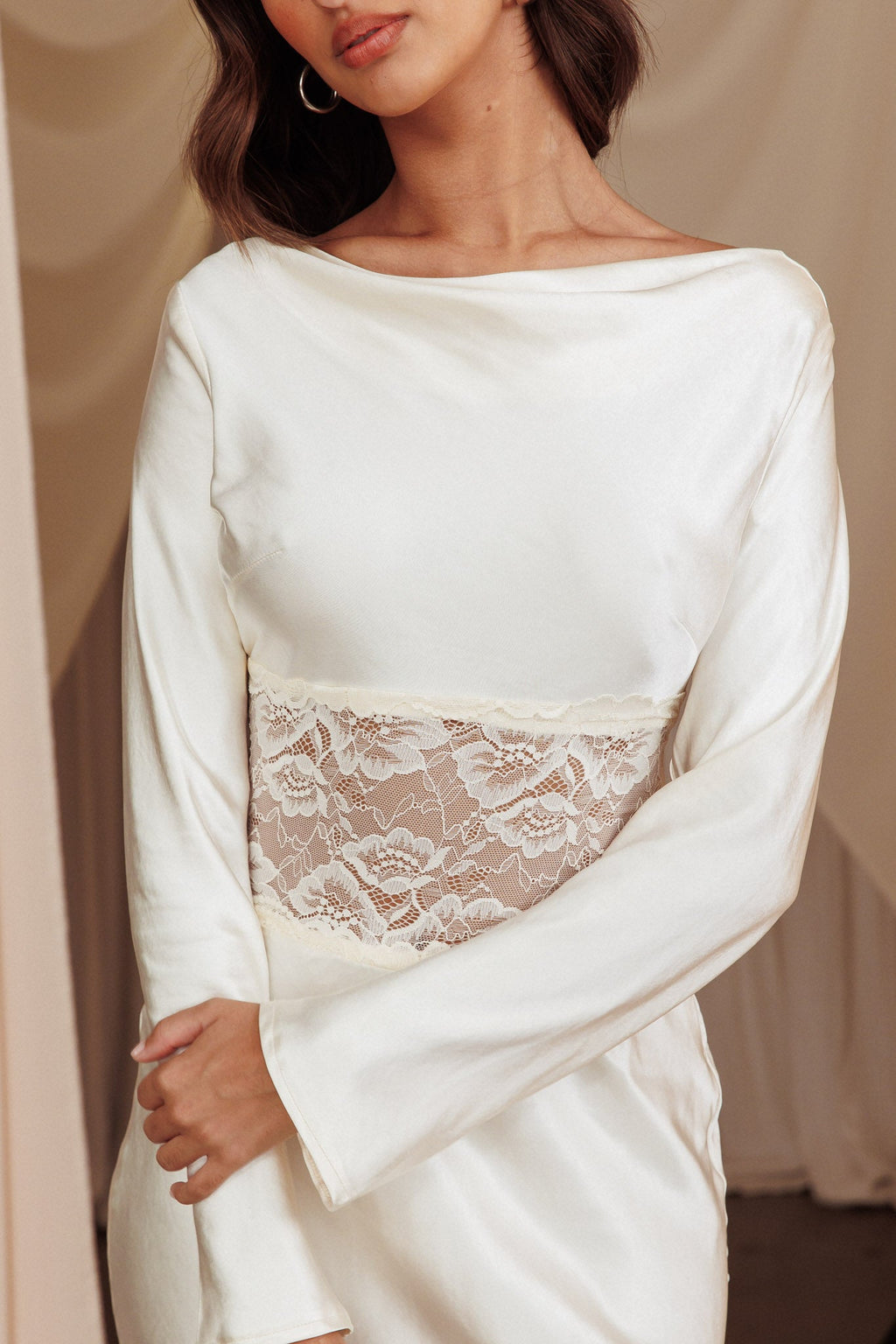 Loveland Lace Insert Cowl Back Dress Oyster