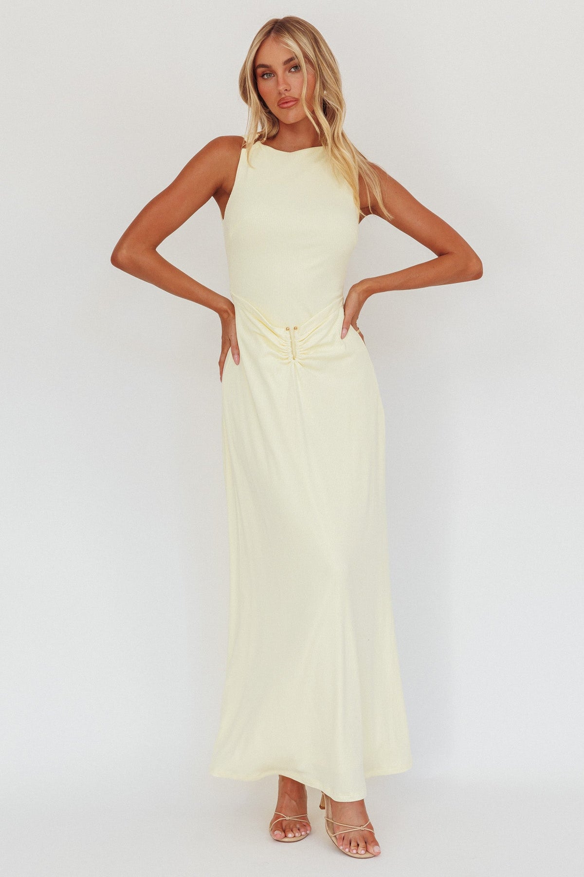 Casino Gold Hardware Ribbed Maxi Dress Butter