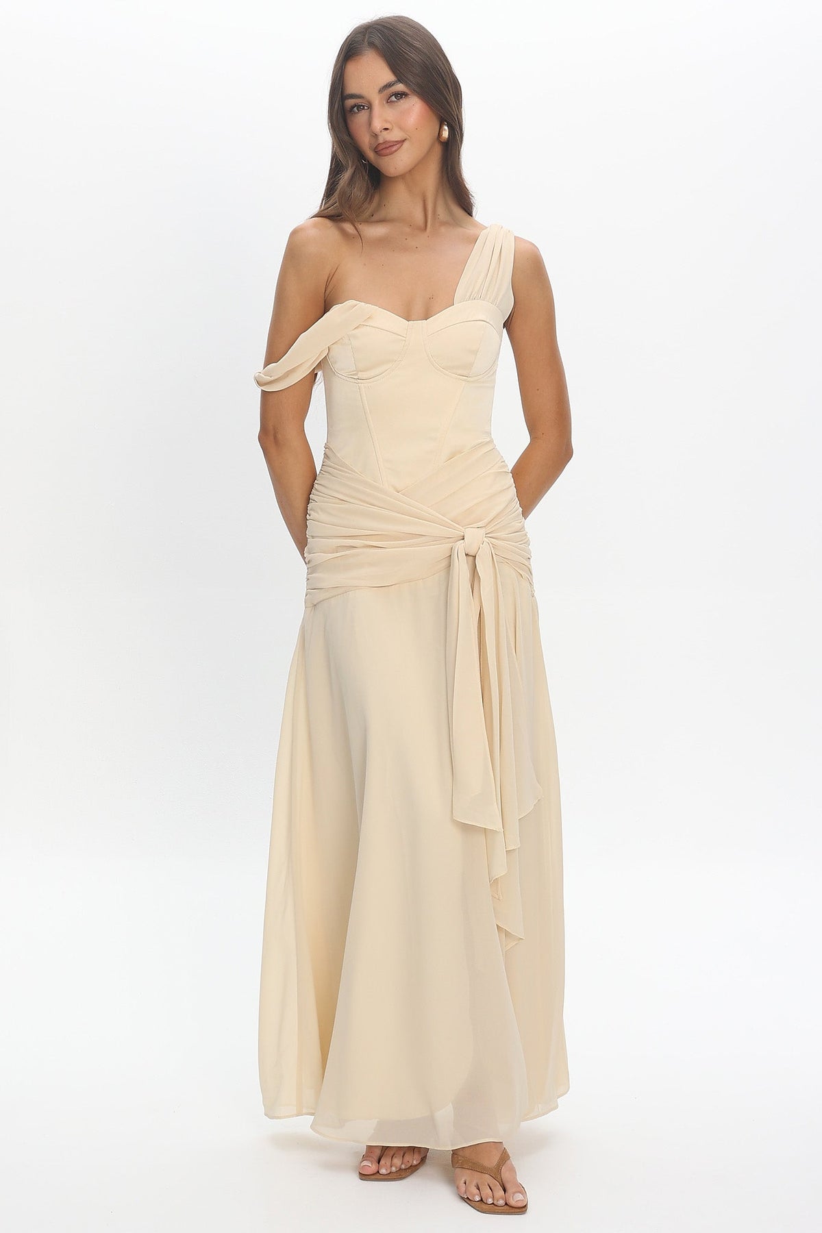 Keia Waist Sash Maxi Dress Powder Butter