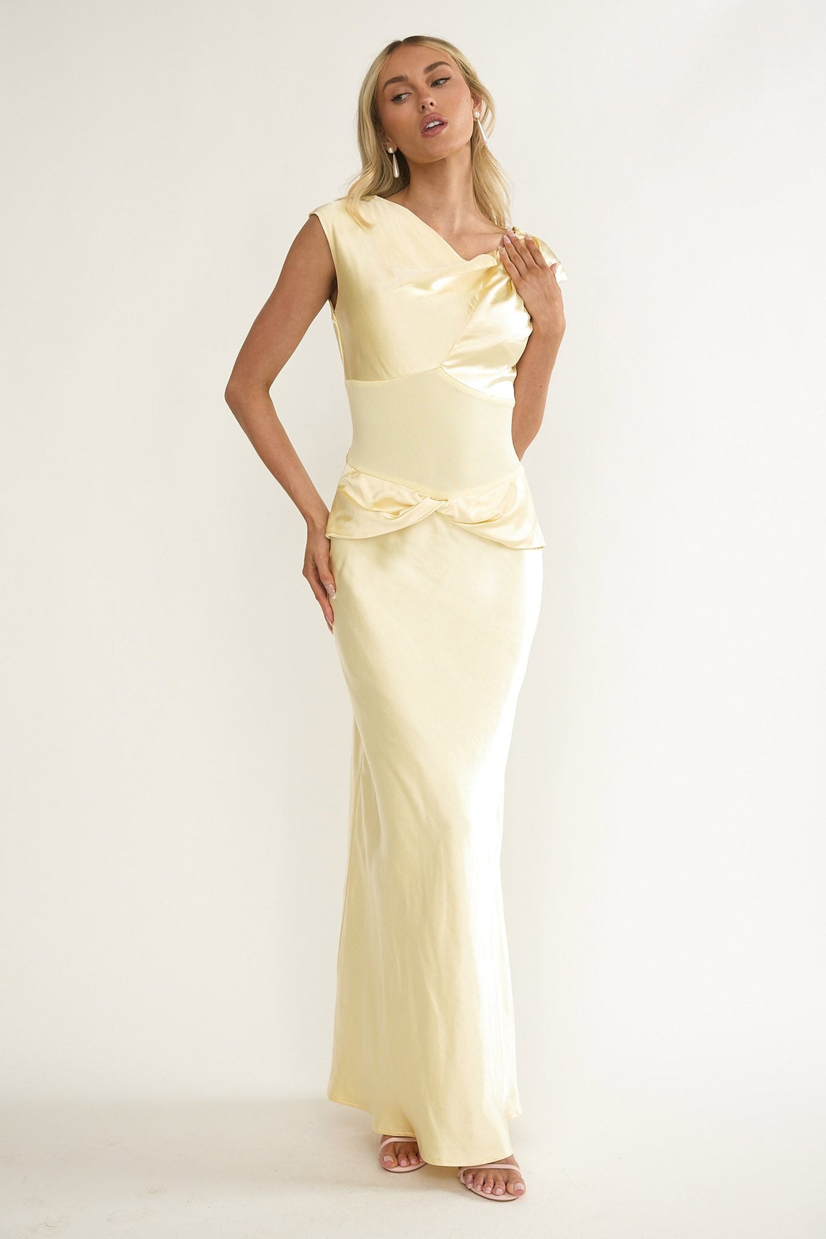 Tahlia Rae Mesh Waist Cap Sleeve Maxi Dress Butter