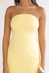 Elira Bubble Hem Strapless Midi Dress Lemon