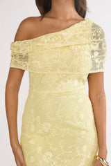 Elita Asymmetric Neckline Lace Maxi Dress Lemon