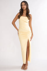 Paradisa Strapless Ruched Maxi Dress Banana