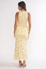Serenella Peplum Lace Maxi Dress Butter