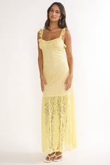 Noraya Lace Overlay Maxi Dress Lemon