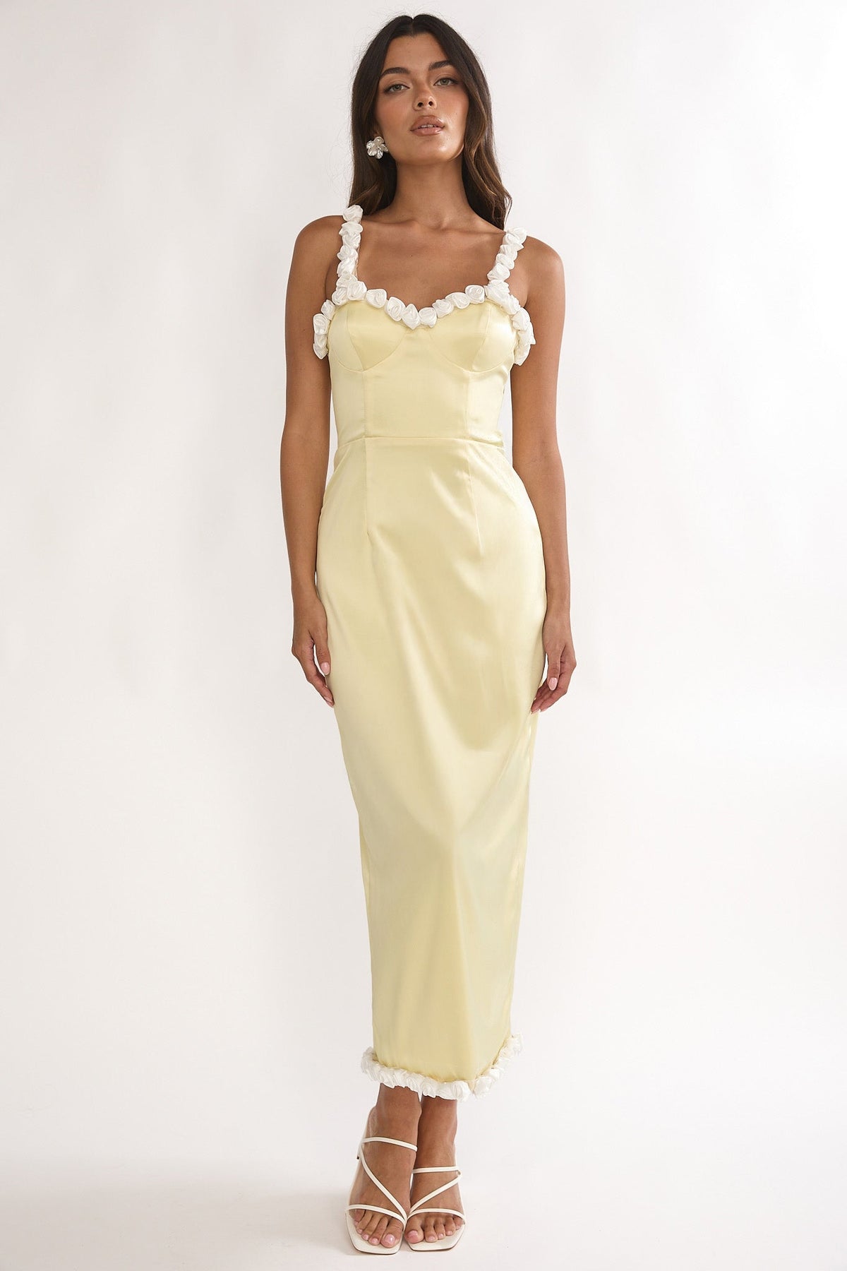 Delyse Rosette Trim Maxi Dress Yellow