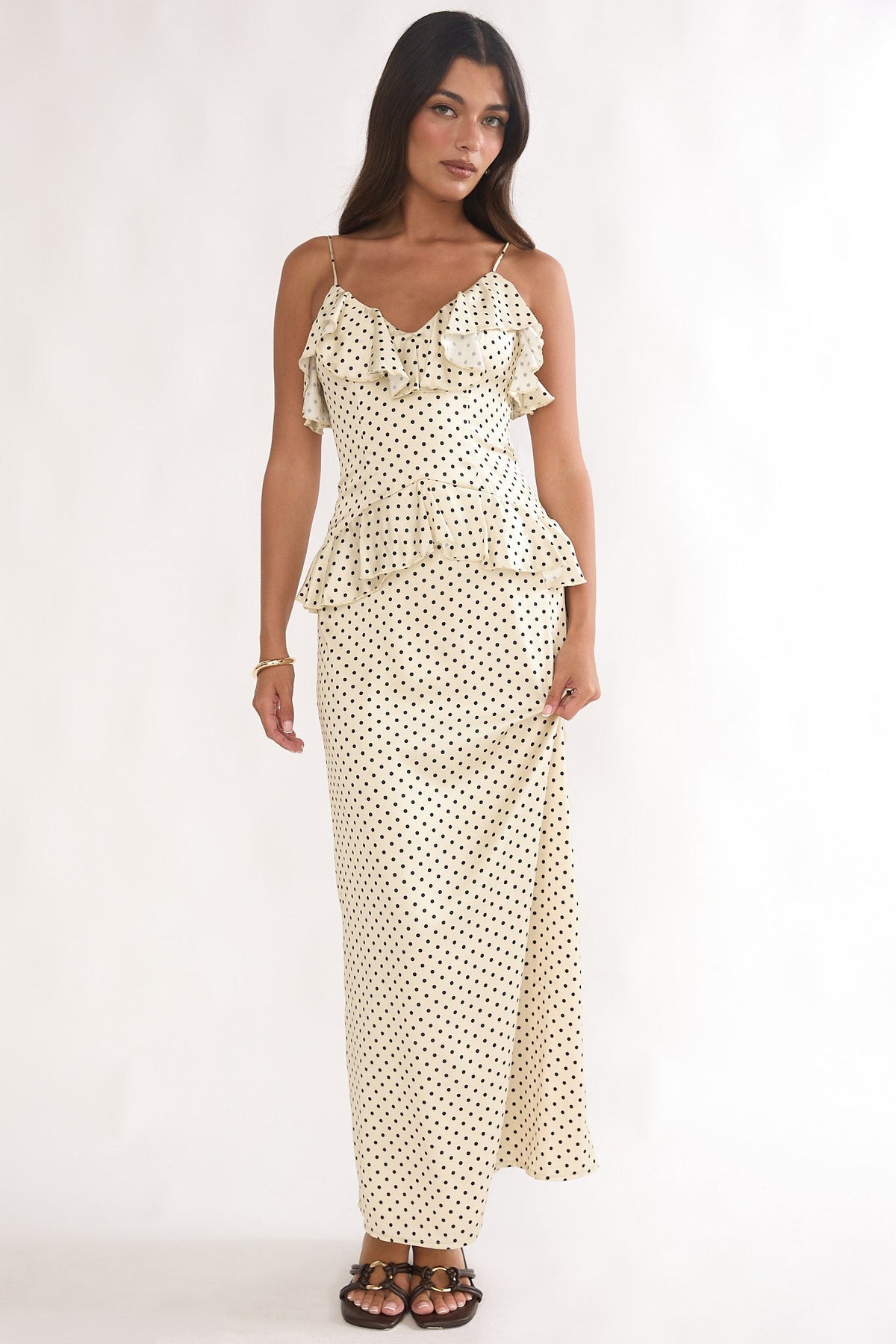 Tahlie Ruffle Trim Maxi Dress Polka Dot Butter