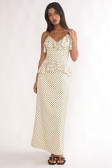 Tahlie Ruffle Trim Maxi Dress Polka Dot Butter