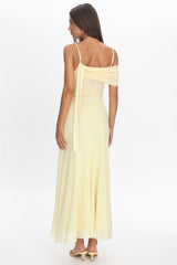 Millitah Asymmetric Hem Mesh Maxi Dress Butter