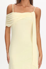 Millitah Asymmetric Hem Mesh Maxi Dress Butter