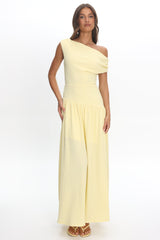Kloe Asymmetric Shoulder Textured Maxi Dress Butter