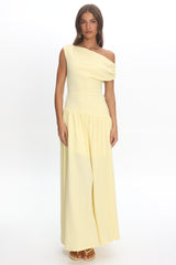 Kloe Asymmetric Shoulder Textured Maxi Dress Butter
