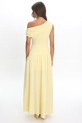Kloe Asymmetric Shoulder Textured Maxi Dress Butter