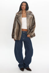 Soraya Notch Lapel Faux Fur Coat Brown