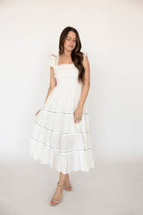 Celia White Smocked Midi Dress