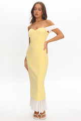 Freesia Off Shoulder Bodycon Midi Dress Lemon