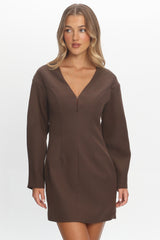Hendrix Long Sleeve Mini Dress Chocolate