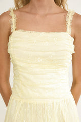 Dahlin Frill Strap Lace Overlay Maxi Dress Butter